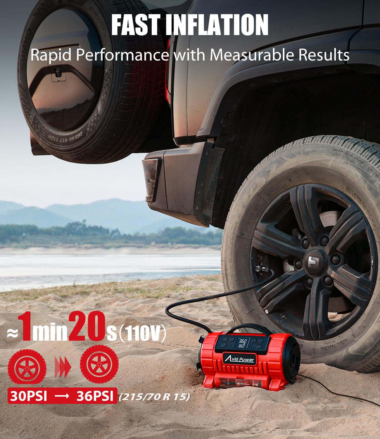 AVID POWER - Compresor de aire portátil, 12 V CC, 110 V CA, bomba de neumático de coche