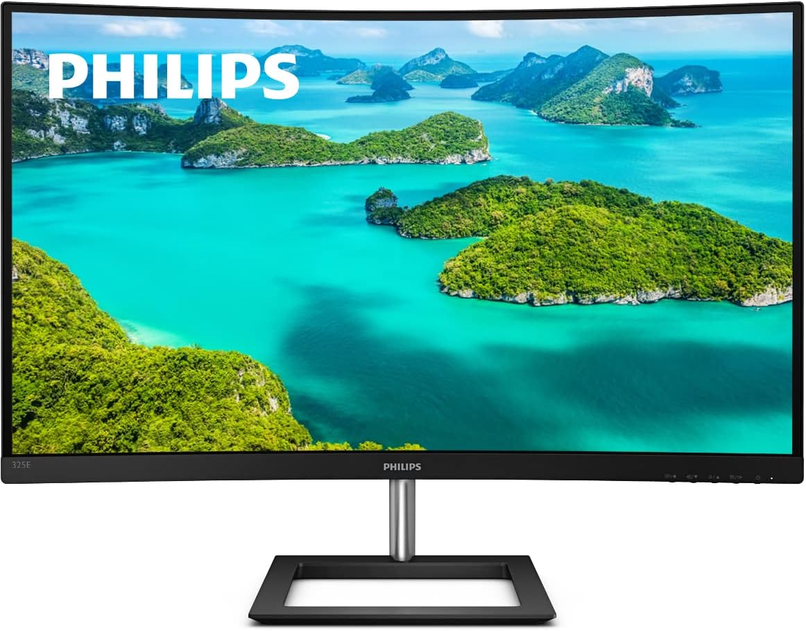 PHILIPS 325E1C 32" Surper-Curved Frameless Monitor, Quad HD 2K, 123% sRGB, 75Hz FreeSync, VESA, 4Yr Advance Replacement Warranty, Black Silver