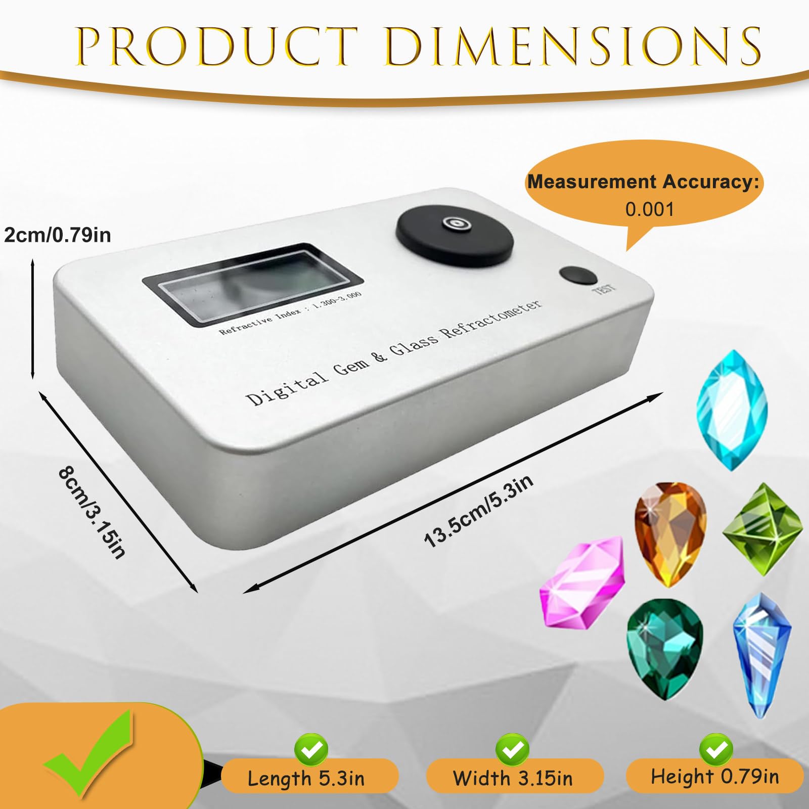 Refractómetro Profesional de Piedras Preciosas, Detector de Identificación de Joyas con Pantalla LCD, índice de Refracción de 1.300 a 3.000, para Joyería y Diamantes