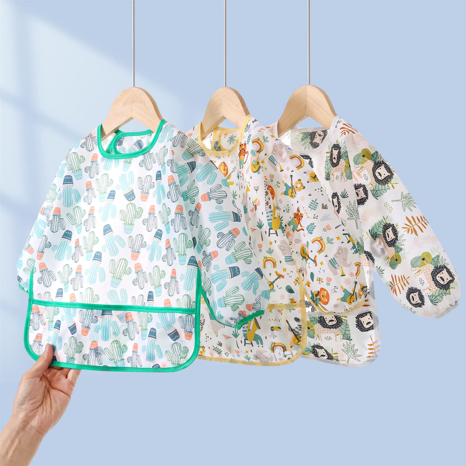 5 Pack Bavoirs Manches Longues Etanche Tablier d'Alimentation Enfant 5-30 Mois