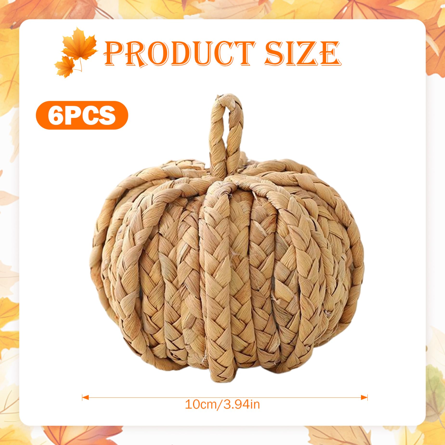 Calabaza de ratán, 6 Piezas rústicas de Calabaza Tejida de 3, 9 Pulgadas, Calabazas Artificiales con Agujero para Colgar, Mini Calabazas Decorativas para otoño, Acción de Gracias, Halloween