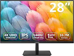 Monitor 4K, monitor Z-Edge IPS de 28 polegadas, monitor de computador UHD 3840 x 2160 IPS, 300 cd/m², taxa de atualização de 144 Hz, tempo de resposta MPRT de 1 ms, bisel ultrafino U28I4K