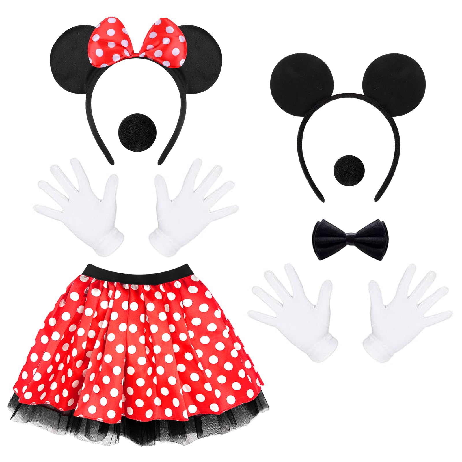 Disfraz de Mouse Mujer, Disfraz de Ratón Mujer con Tutú de Lunares de Princesa, Mini Orejas de Ratón, Aro de Pelo, Guantes y Nariz, para Carnaval Halloween Cosplay