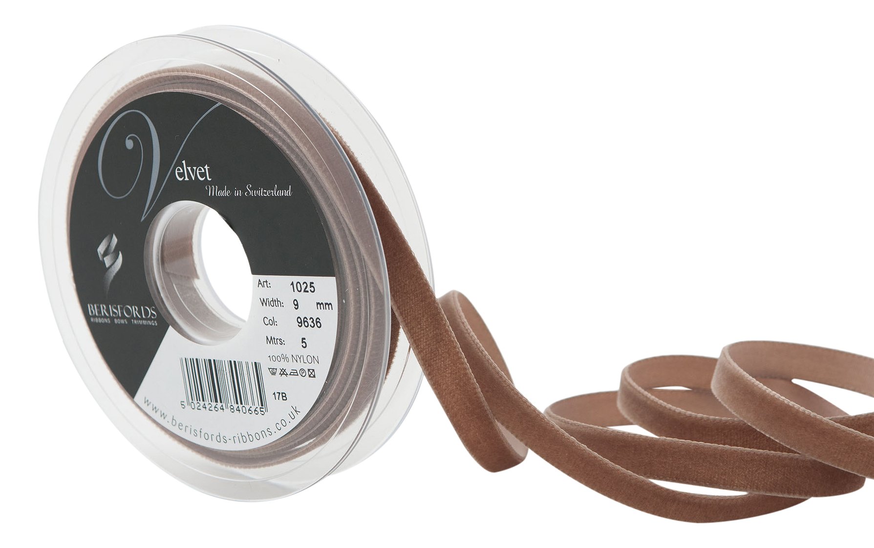Berisfords Velvet Ribbon, Cafe, 102 x 15 x 102 cm