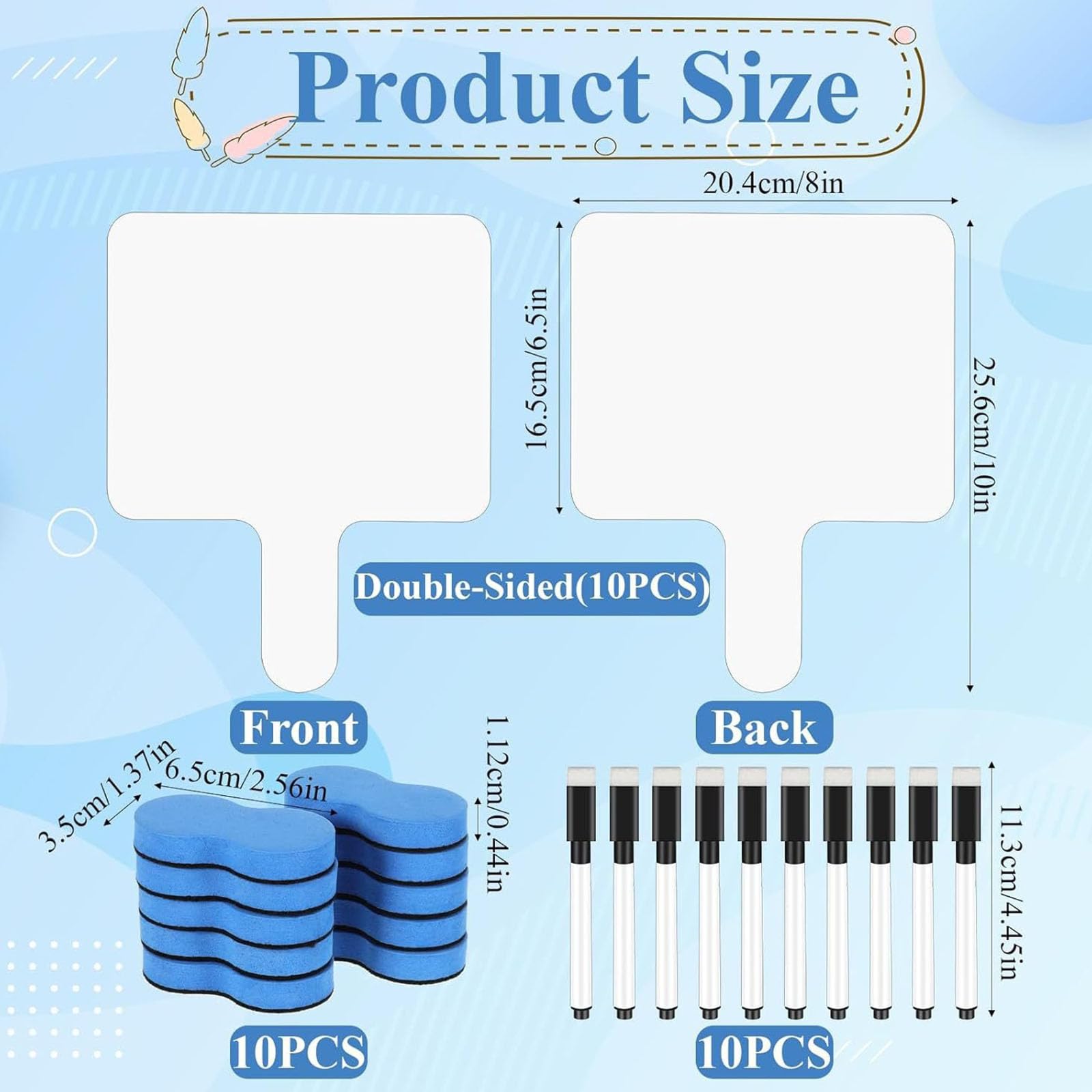10-teiliges doppelseitiges Whiteboard Set mit rutschfestem