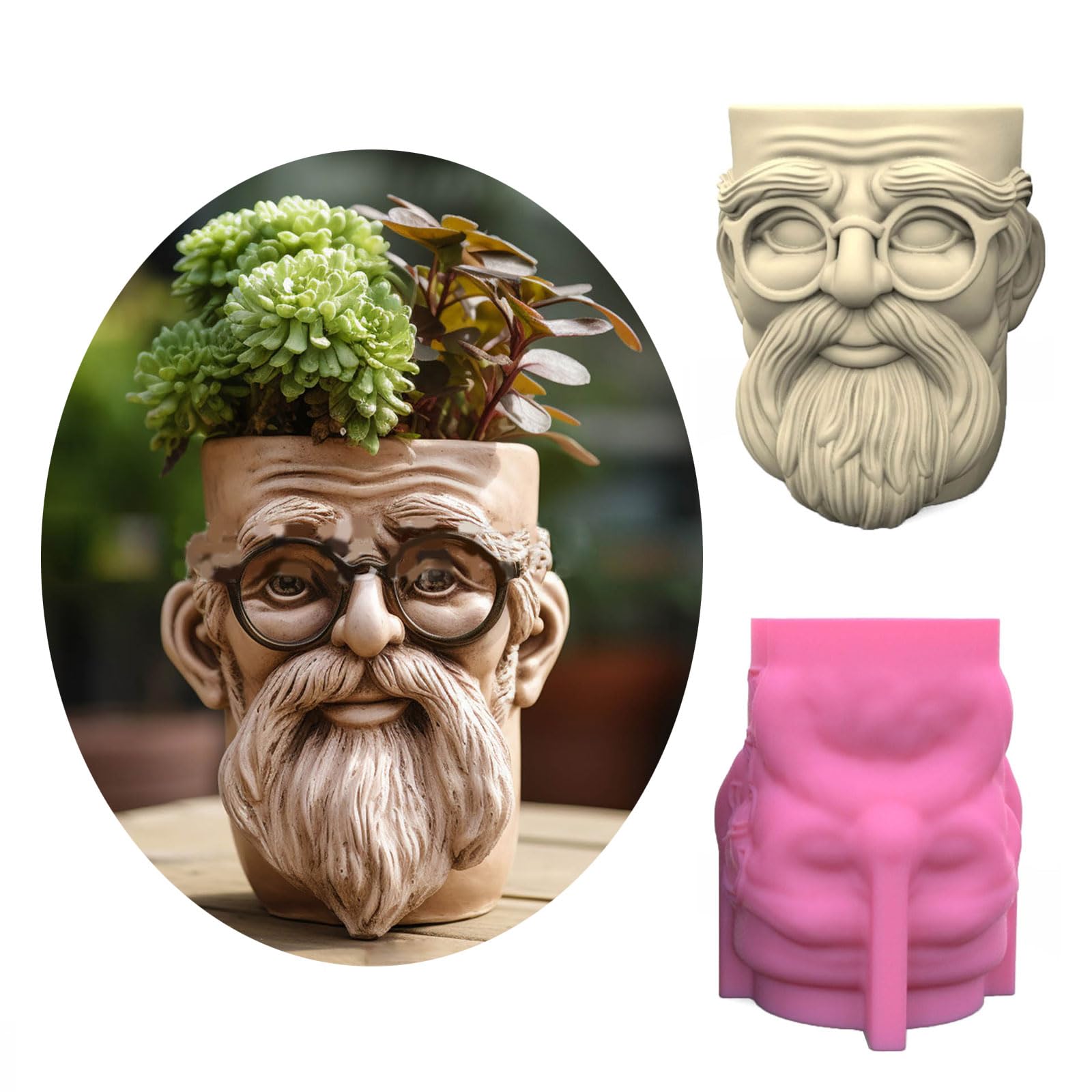 Flower Pots Silicone Molds Succulents Planter Castings Molds Elderly Concrete Planter Vases Molds Clay Resins Molds