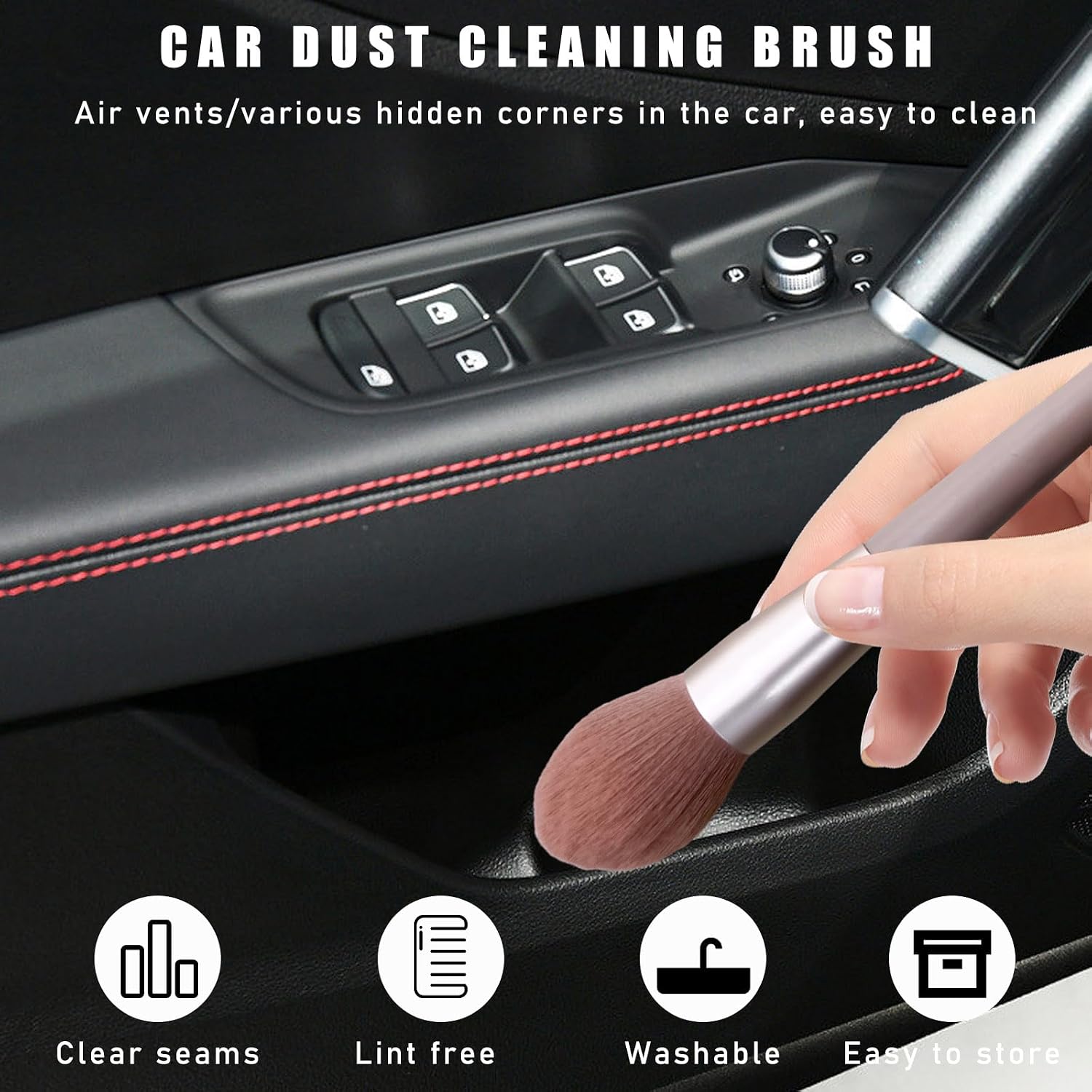 Dickno 2PCS Car Interior Dust Brush, Soft Scratch Free Auto Detailing Brushes, Universal Vehicle Interior Cleaning Tool for Automotive Dashboard, Air Vents, Leather (Long Pink) image 4