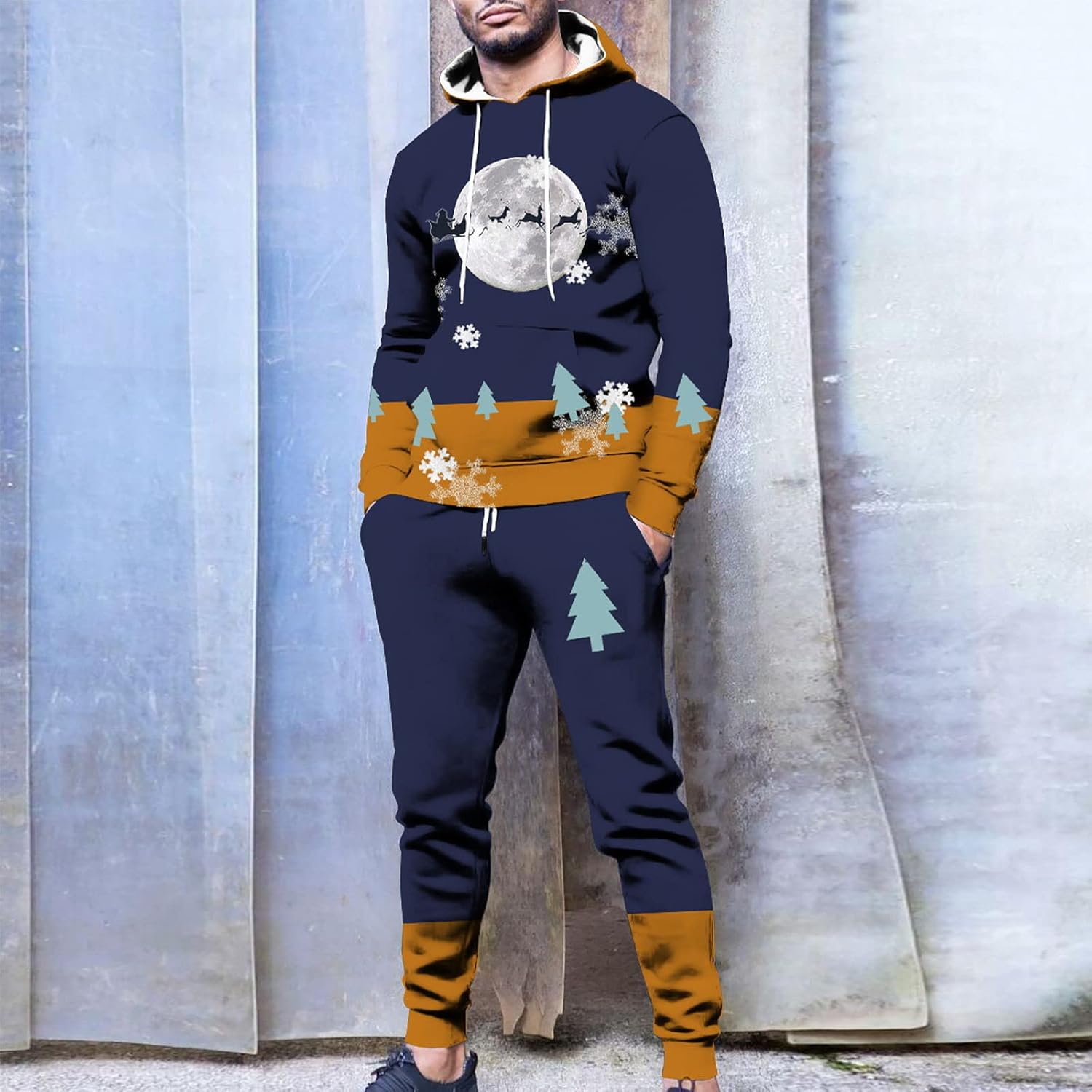 Christsmas Outfits Men 2 Piece Sets Casual - Tracksuit Elk Blouse Hoodies+ Trousers Sport Streetwear Plus Size