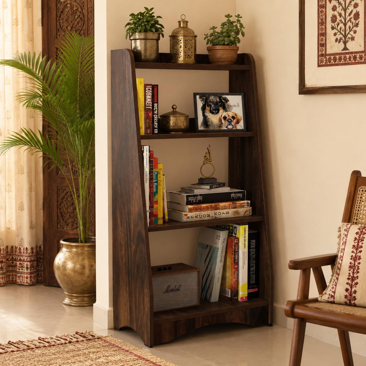 Studio Kook Lily Engineered Wood Bookshelf, Modern Design, 4 Shelves, DIY (DO IT Yourself) Assembly, Matte Finish (Junglewood)
