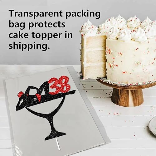 Miniatura 4 de Decoración negra con purpurina para adultos, 38 años, decoración para tartas de noche de despedida de soltera, película de yoga, baile, fiesta,