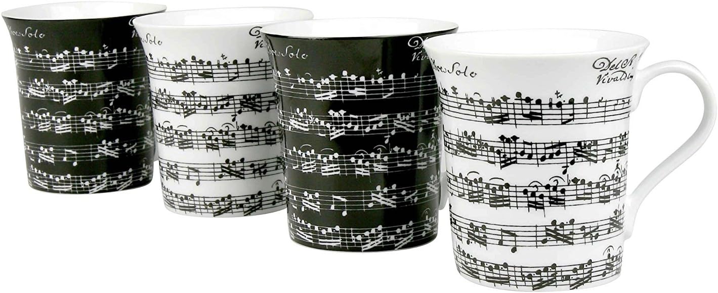 Konitz Konit Assorted Vivaldi Libretto Mugs, Set of 6, Black And White