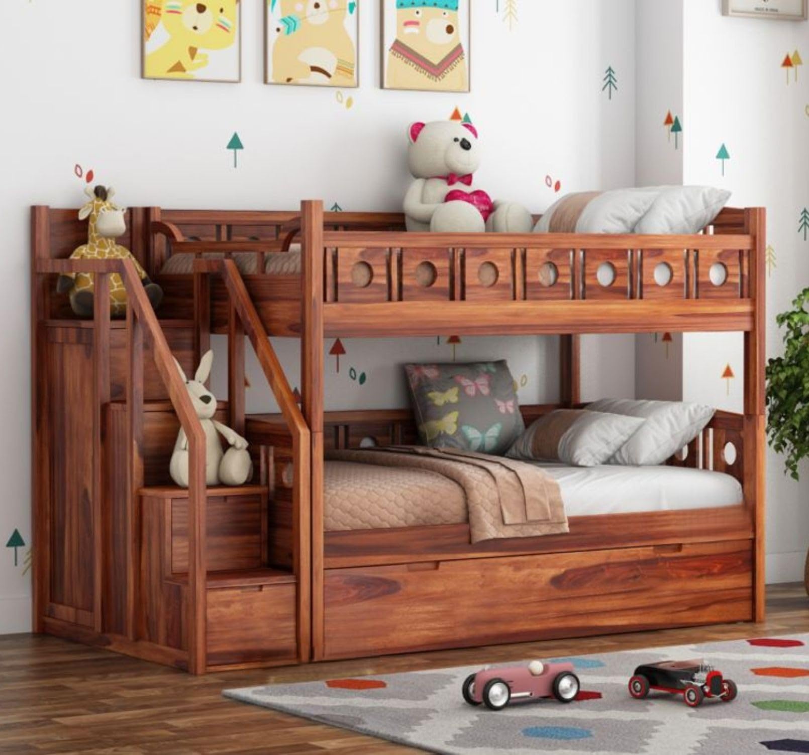 RECTART Sheesham Wood Bunk Bed | Wooden Double Bed Bed Furniture for Bedroom | Living Room | Home (BunnyBed, Honey)