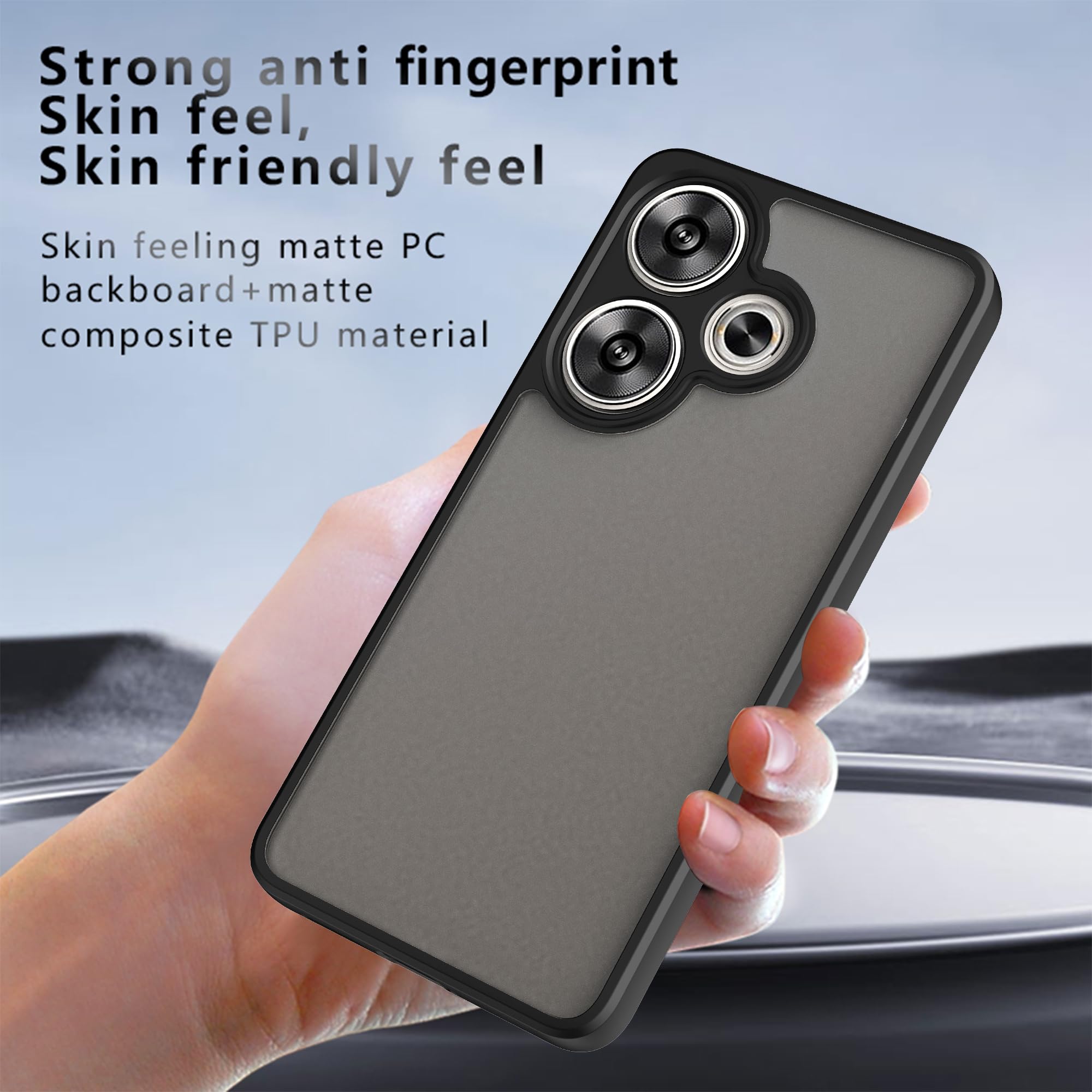 Custodia per Xiaomi Poco F6, anti-giallo, trasparente opaco, antiurto, retro rigido, extra Thin, resistente ai graffi, per Xiaomi Poco F6, nero opaco
