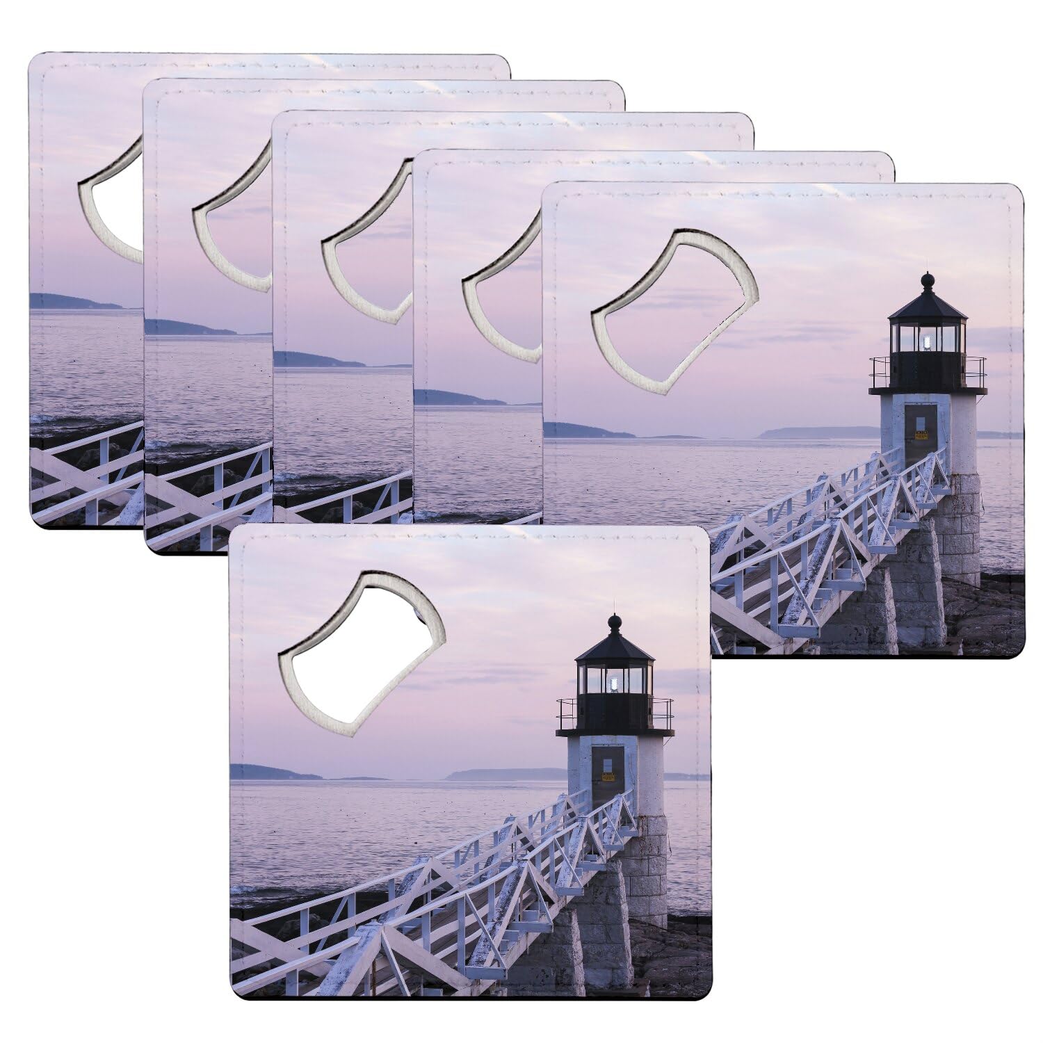 Sous-verre décapsuleur avec paysage de mer et phare en lot de 6 pièces