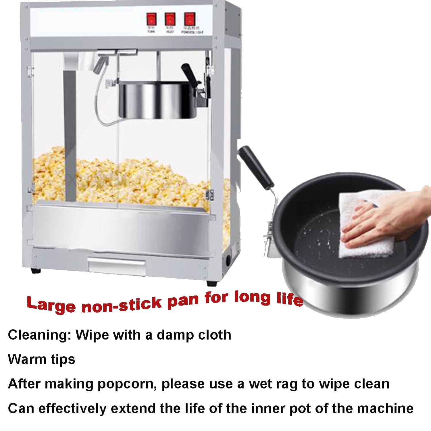 Grande Macchina per Popcorn Aria Calda, Macchina per Popcorn da 1600 W Macchina per Popcorn Stile Commerciale, Macchina Riscaldamento Fuoco Acciaio Inossidabile, per Feste in Casa