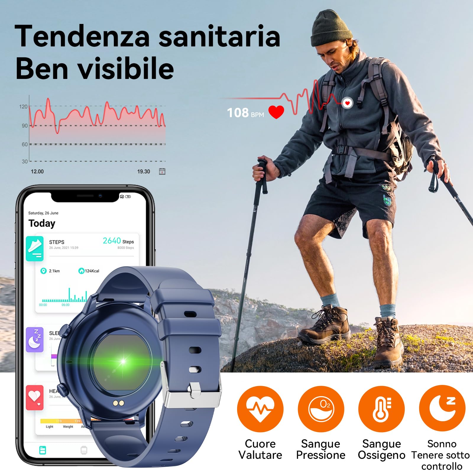 Hwagol Smartwatch Uomo Donna, Round Waterproof Fitness Tracker 140+ modalità Sportive Orologio Smartwatch con Contapassi/Cardiofrequenzimetro/SpO2/Cronometro per Android iOS