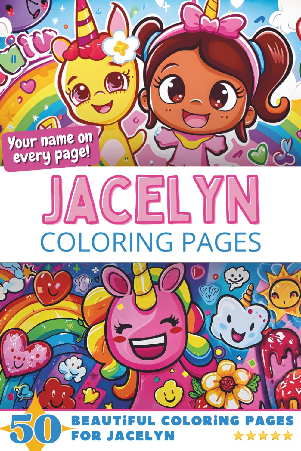 Jacelyn Coloring Pages: Wow-Effect! Your name on every page - Jacelyn coloring book - 6x9" - 50x Jacelyn coloring page - Fantastic Gift