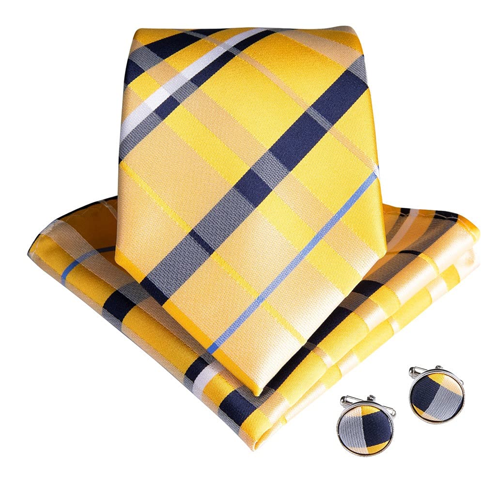 3er Pack Mode Seidenkrawatte Einfarbig Gelb Blau Rosa Krawatte Set Geschenk for Herren Hochzeit Krawatte Manschettenknöpfe (Color : Striped, Size : One Size)