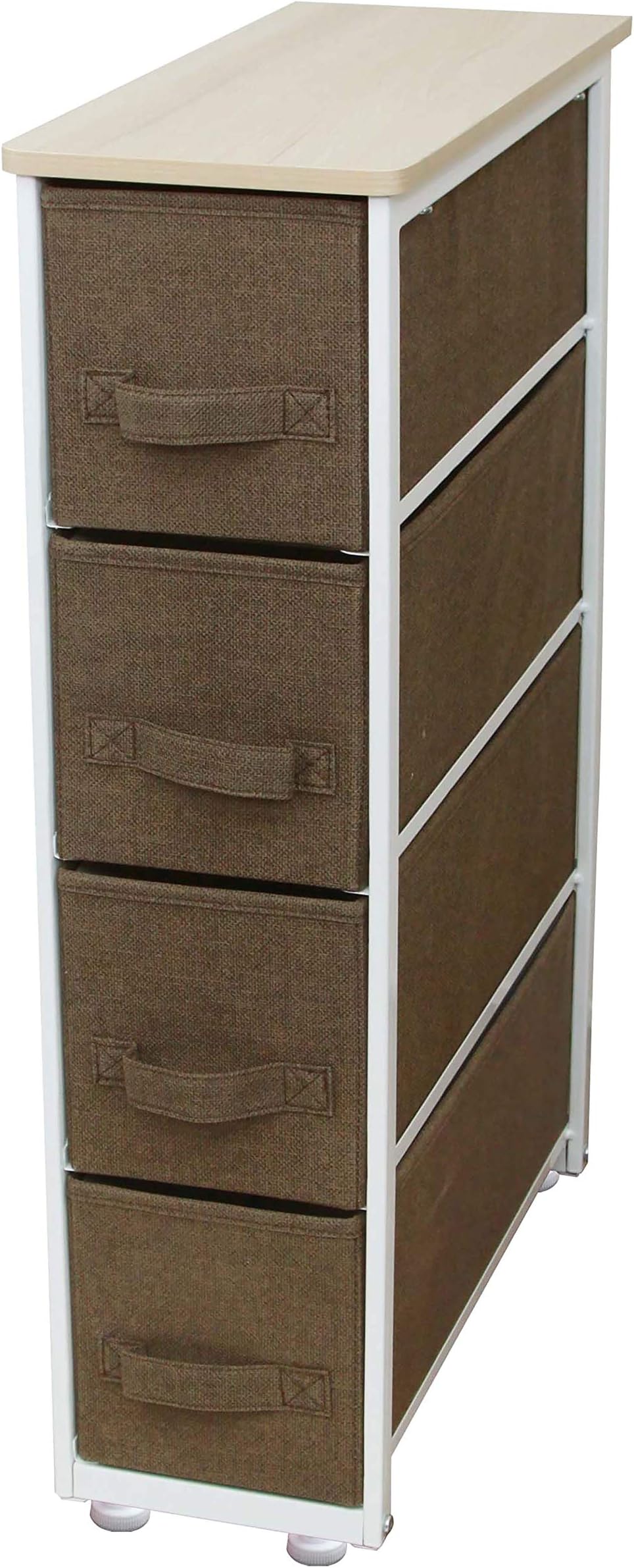 ITIDY Narrow-Storage-Drawers,Dresser,Chest of Drawers,Narrow 4 Drawer Organizer,Multi-Purpose Narrow Storage Cabinet with Removable Fabric Drawers,Brown