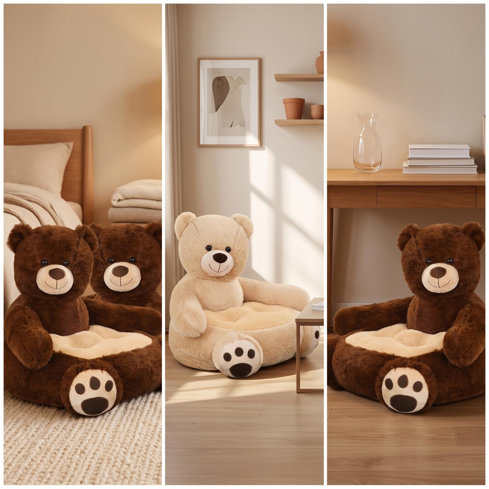 kowaku Sillón Peluche Compacto | Diseño Acolchado y, Acogedor, Sillón, Niños, Marrón