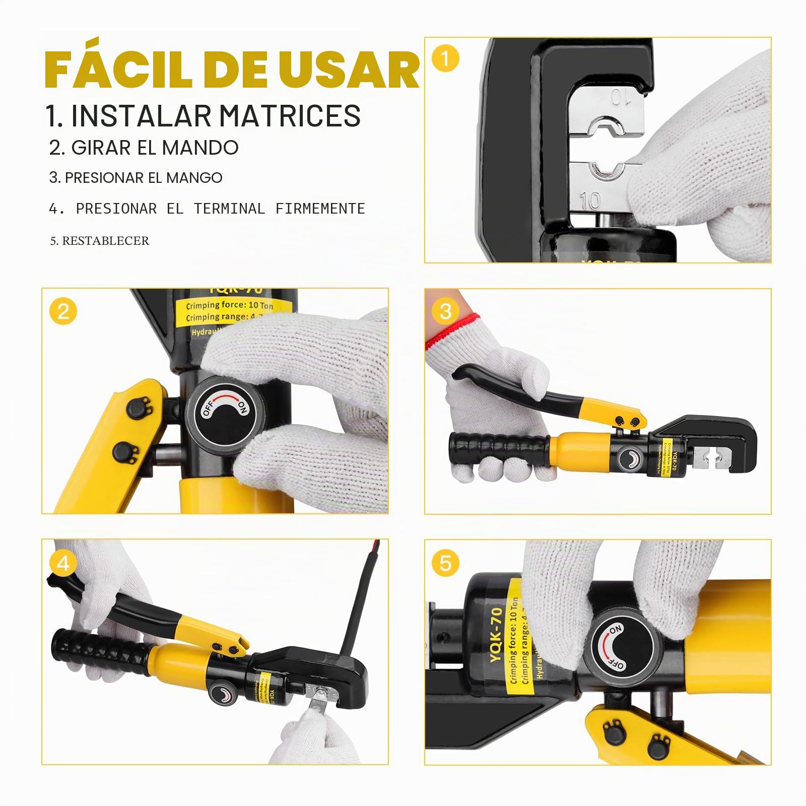 Alicate de corte hidráulico 10T, herramienta de corte hidráulico 4-70 mm² con 9 puntas hexagonales 12mm de carrera, TEENO Alicate de corte eléctrico para terminales de cable de cobre y aluminio