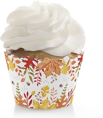 Big Dot of Happiness Follaje de otoño - Decoraciones de fiesta de hojas de otoño - Envolturas de cupcakes para fiesta - Juego de 12
