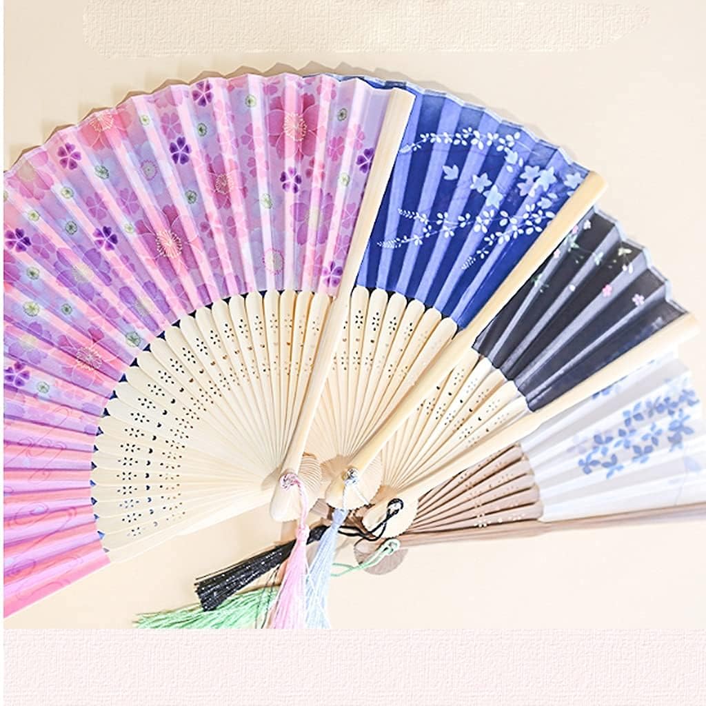 Folding Fan Antique Folding Fan, Women's Antique Folding Fan, Chinese Style Portable Classic Folding Fan with Tassels Home Ceremonial Decorative Folding Fan (Color: C)