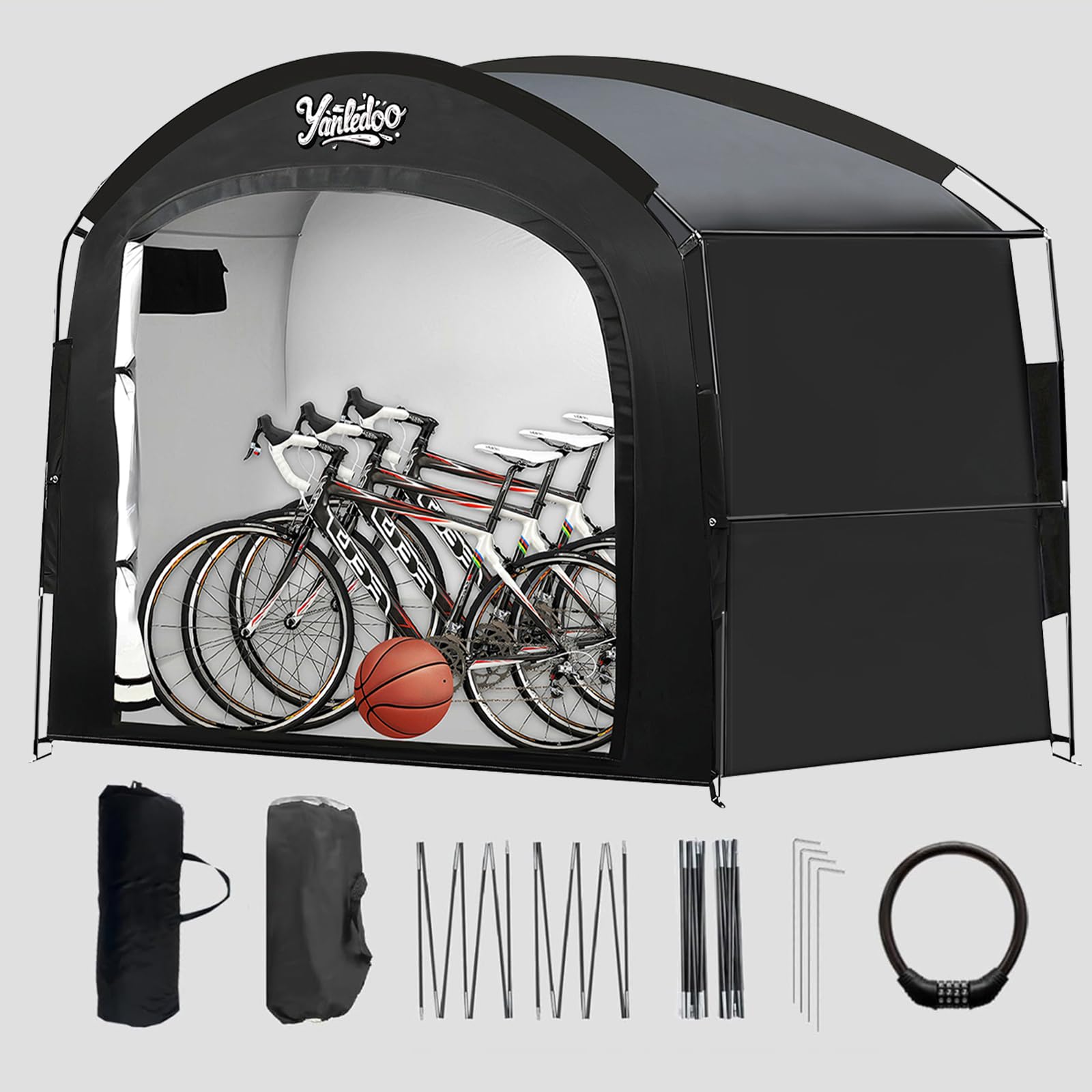 Bike Storage Tent, Waterproof Portable Bicycle Shelter with 30% More Top Storage Space for 3-5 Bikes, Easy Setup Outdoor Bicycle Tent, Clips for Camping, Sports Equipment, Outdoor Storage - 5