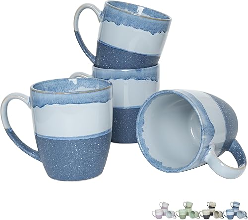 Bosmarlin Juego de 4 tazas de café de cerámica, 17 onzas, tazas de café azules con mango grande, aptas para microondas, esmalte reactivo único disponible en Yaxa Peru