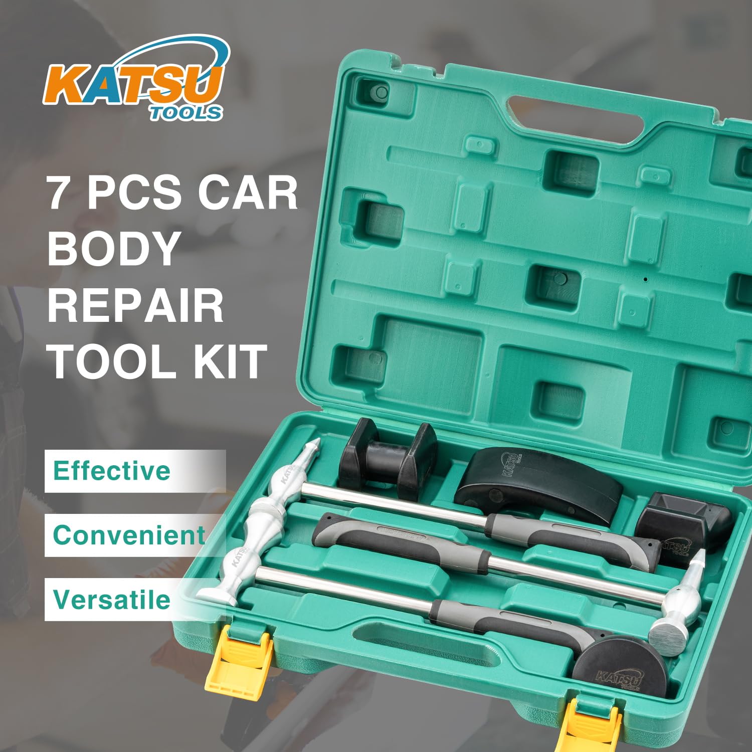 KATSU Tools Set di 7 attrezzi professionali per riparazione ammaccature, in lega di alluminio, carrelli in nylon, leggeri, per la rimozione di ammaccature e carrozzeria, 454232