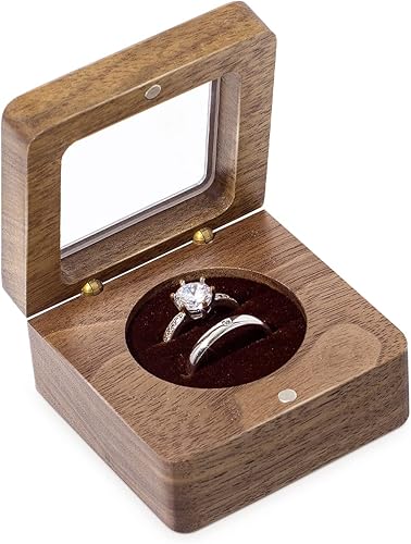 Wislist Caja de anillos para ceremonia de boda soporte de almohadas de madera para propuesta de boda y compromiso nuez