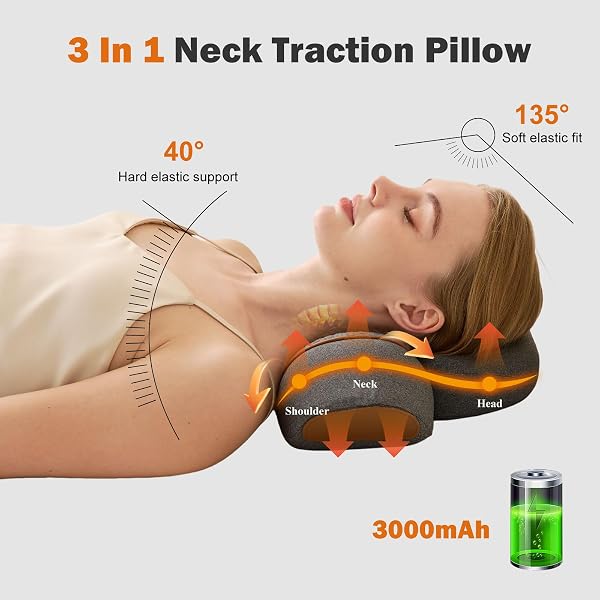 3-in-1 Rechargeable Neck Massager Pillow with Heating & Traction, Deep Tissue Pain Relief, Shoulder & Neck Hump Corrector for Men Women, Gifts for Family and Friends - 4