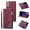 UEEBAI Wallet Case for Samsung Galaxy S22 5G, Vintage Premium PU Leather Cover Flip Case with Card Slots Magnetic Closure Zipper Pocket Kickstand Handbag with Hand Strap - Wine Red UEEBAI Wallet Case for Samsung Galaxy S22 5G, Vintage Premium PU Leather Cover Flip Case with Card Slots Magnetic Closure Zipper Pocket Kickstand Handbag with Hand Strap - Wine Red