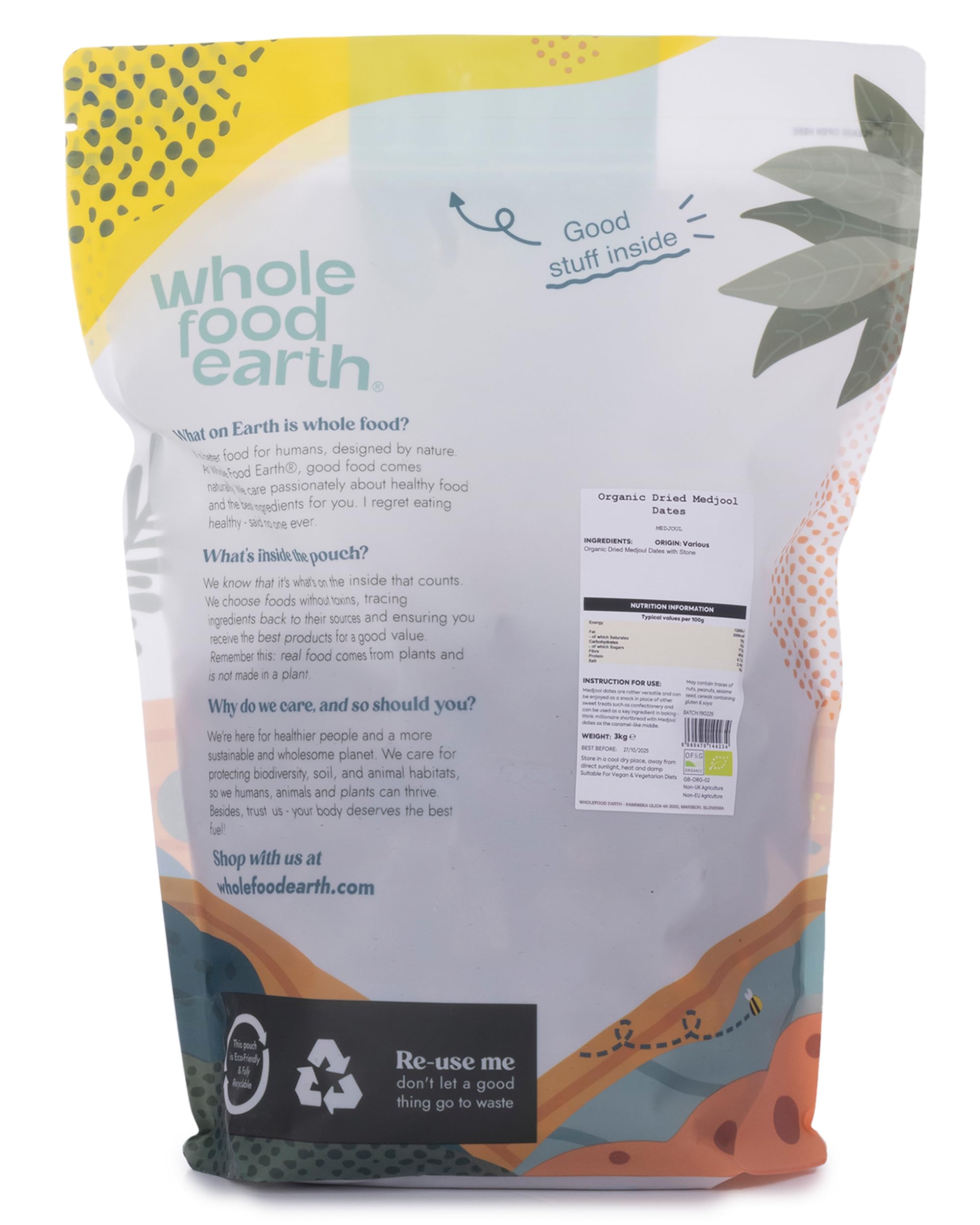 Wholefood Earth Bio-getrocknete Medjoul/Medjool-Datteln – 3 kg | Roh | Gentechnikfrei | Vegan | Ballaststoffreich | Bio-zertifiziert