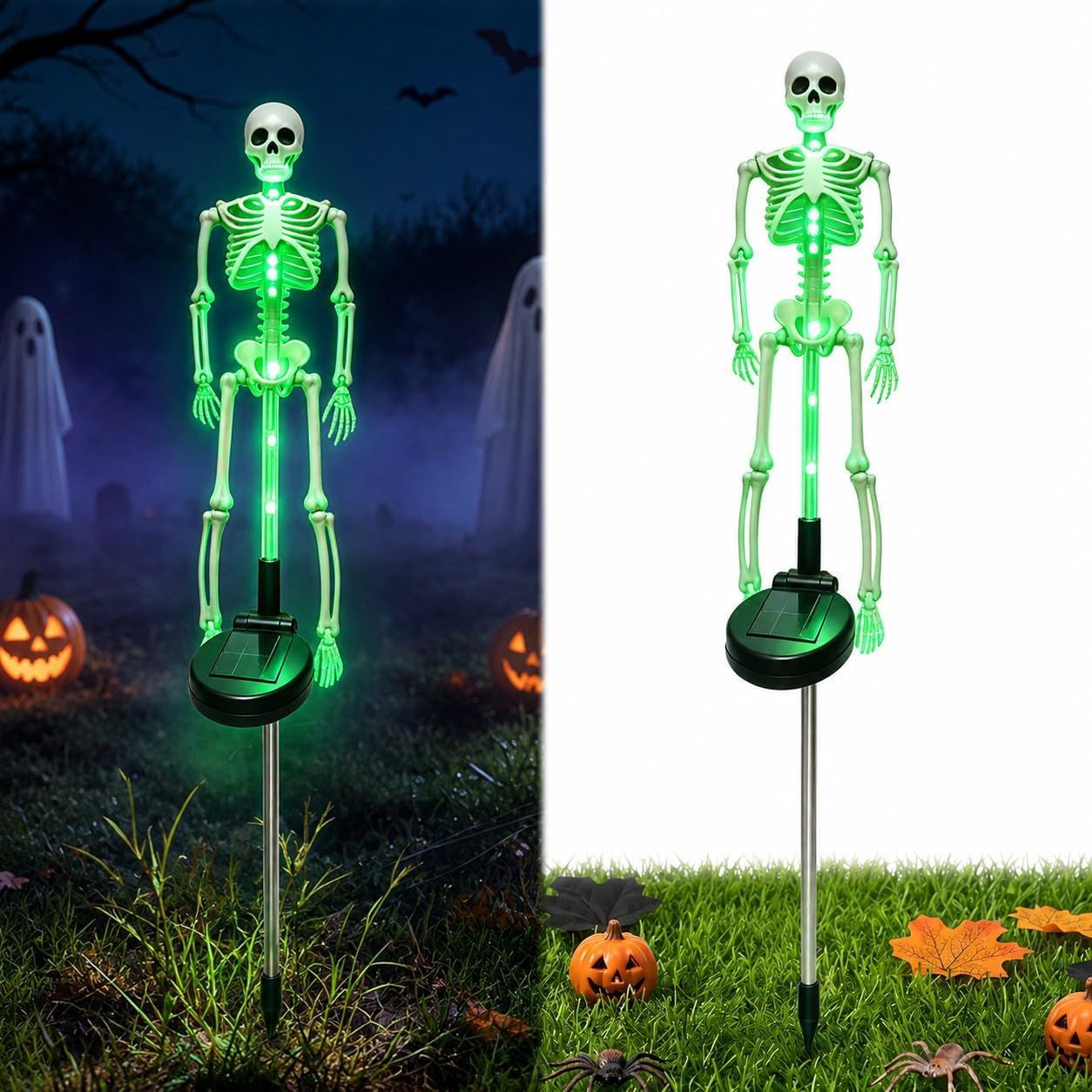 CliffofLove Solar Halloween Black Cat & Pumpkin Moon Garden Stake Light, Hanging Waterproof Outdoor Solar Halloween Garden Decoration with Black Cat, Lights for Patio, Yard, Lawn, Pathway (#D)