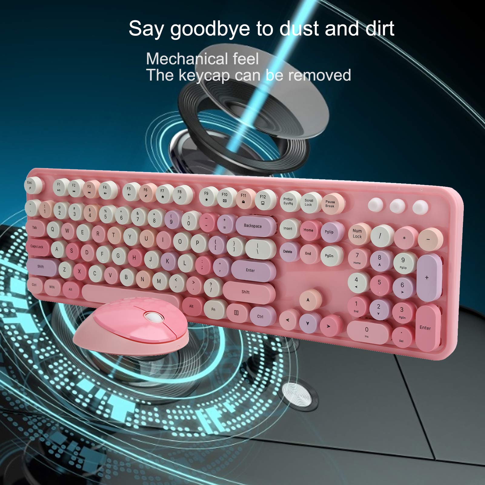 Zunate Teclado Inalámbrico, Teclado Mecánico, Juego de Ratón para Computadora de Escritorio para Pc (Tema Rosa)