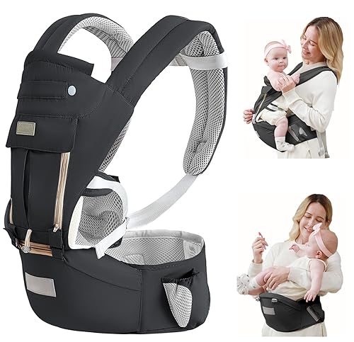 Portabebés con asiento de cadera, portabebés de recién nacido a niño, portabebés para niños pequeños de 7 a 66 libras, portabebés para todas las