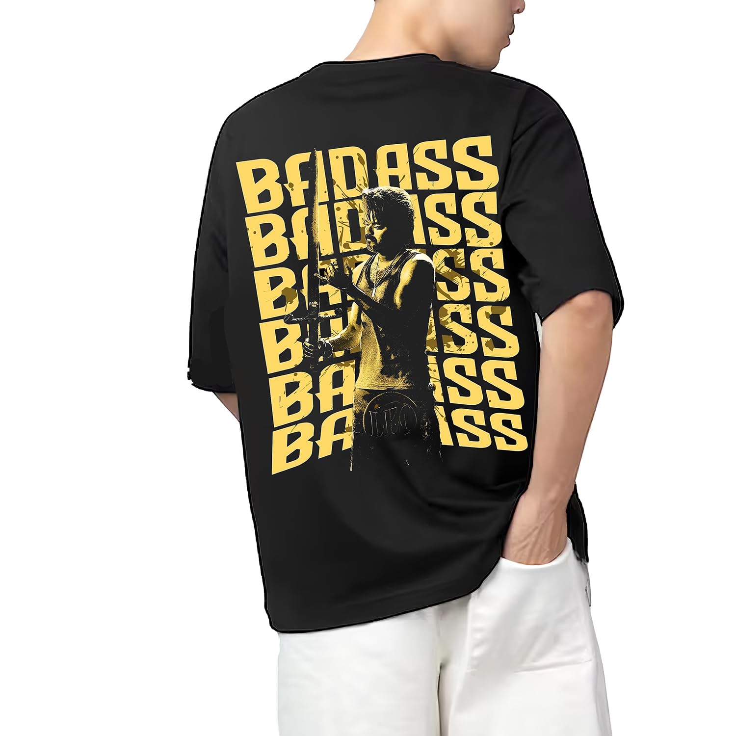 AROA Tshirt Badass Ma Thalapathy Vijay Model : 076 Men Cotton Printed Oversized/dropshoulder/Round Neck Black Tshirt for Men Women Unisex-picture-48