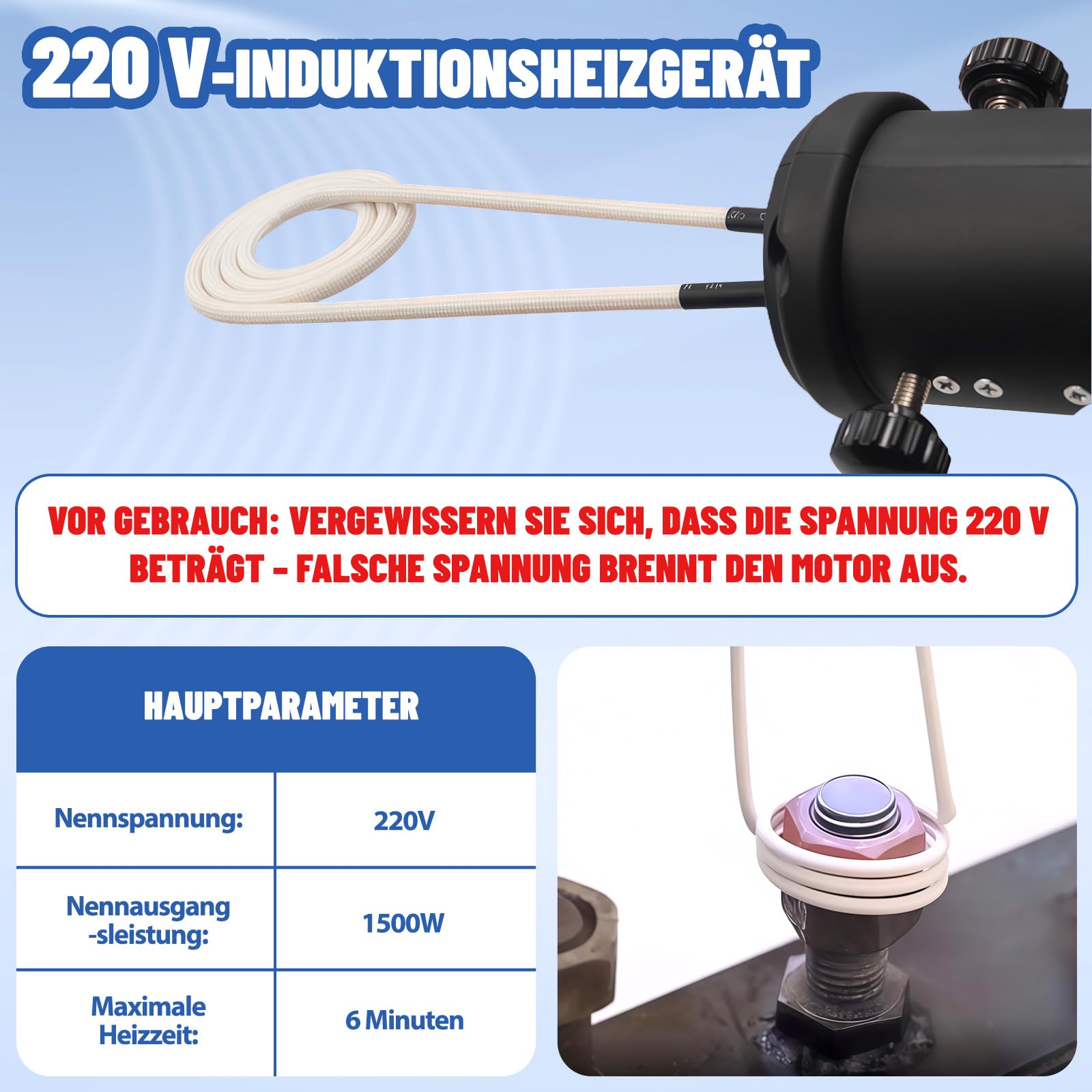 1500W Magnetische Induktionsheizgerät, Flameless Induction Heater mit 4 Heizspulen, Induktions Heizset Tragbarer Induktion Schraubenlöser, Schrauben Löser für Rostige Muttern & Lager