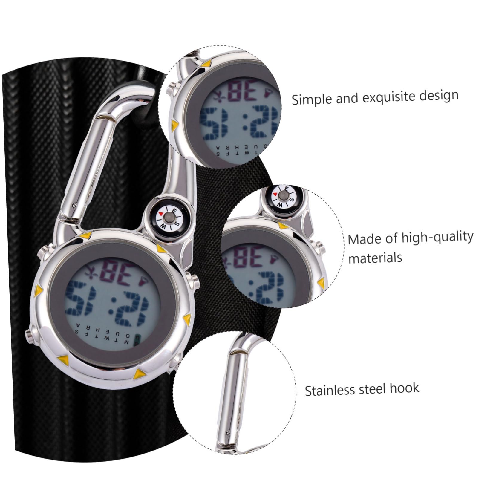 HEMOTON Bergsteiger Hakenhangtisch Karabiner Uhr Clip zur Kompassuhr Clip ansehen Taschenuhr-Anhänger hängende Uhr Kletteruhr Bandmaterial: Edelstahl Yellow