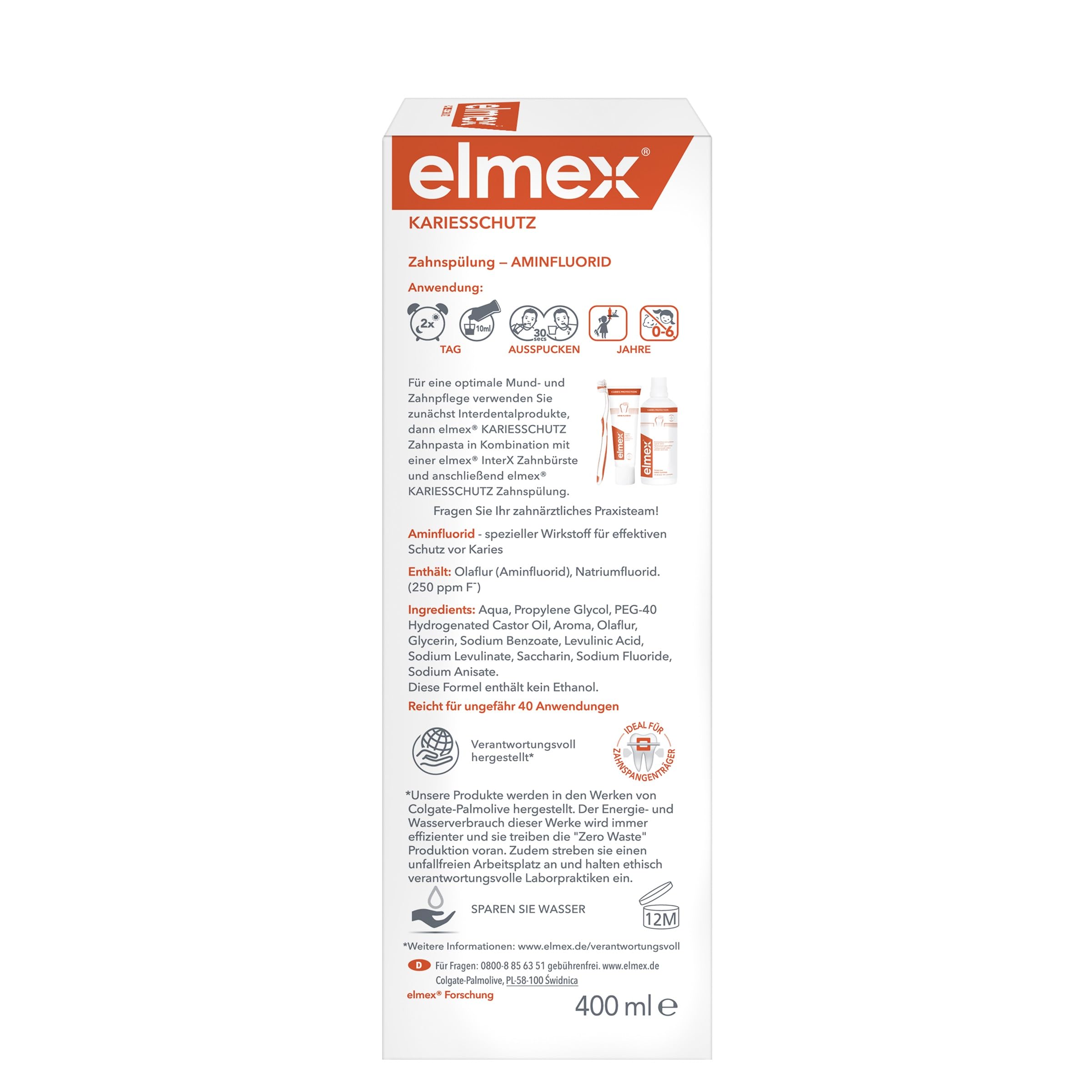 elmex Balsamo per la bocca, protezione carie, 6 x 400 ml, pulizia antibatterica dei denti senza alcool, protegge efficacemente dalla carie, per l'uso quotidiano con doppio scudo di calcio attivo