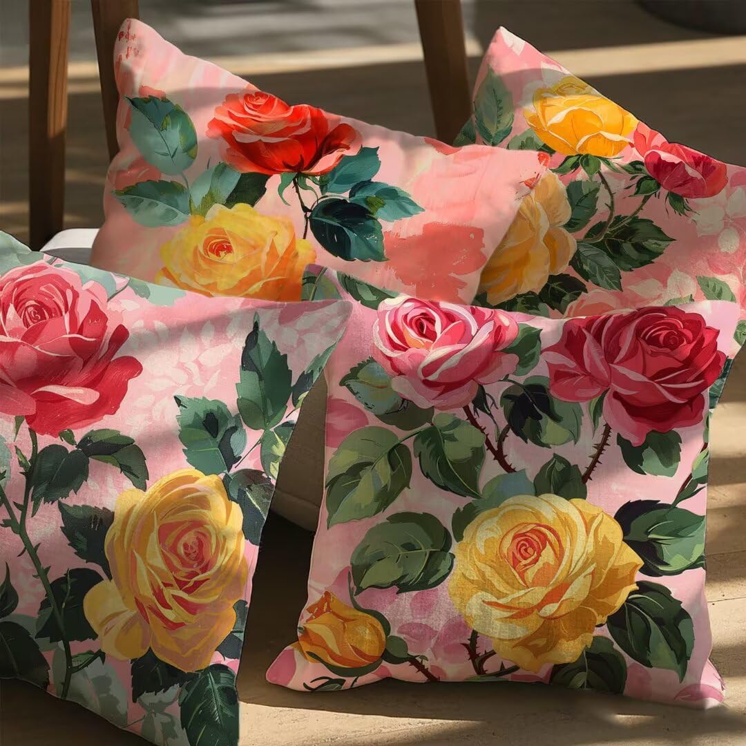 Housse de coussin 35x35 rose en lin imperméable lot de 4 Ym149