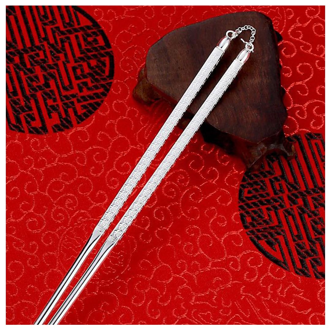 Zhouxiao Silver 21G Sterling Chopsticks Gift, Chinese Pure Chopsticks Household Tableware Reusable Chopsticks,999 Chopsticks Traditional Stylish Gift