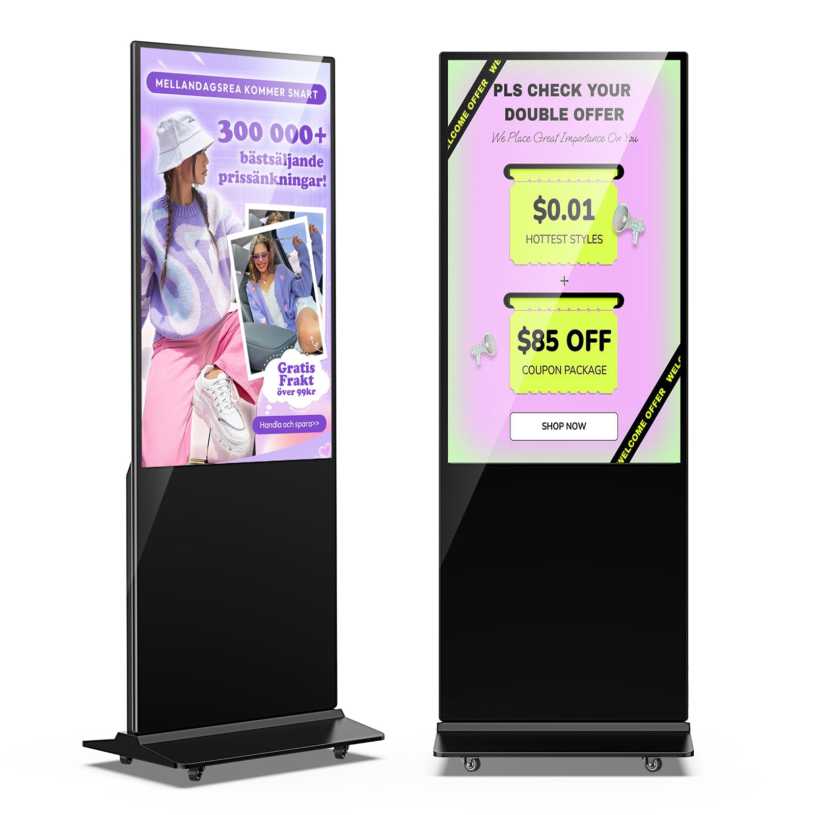 JIYANG 49 Inch Digital Signage Display, Indoor Floor Standing Advertising Display Kiosk Android System,Commercial LCD Totem Support HDMI-in,Store Displays Screens and Lifetime CMS System(Black)