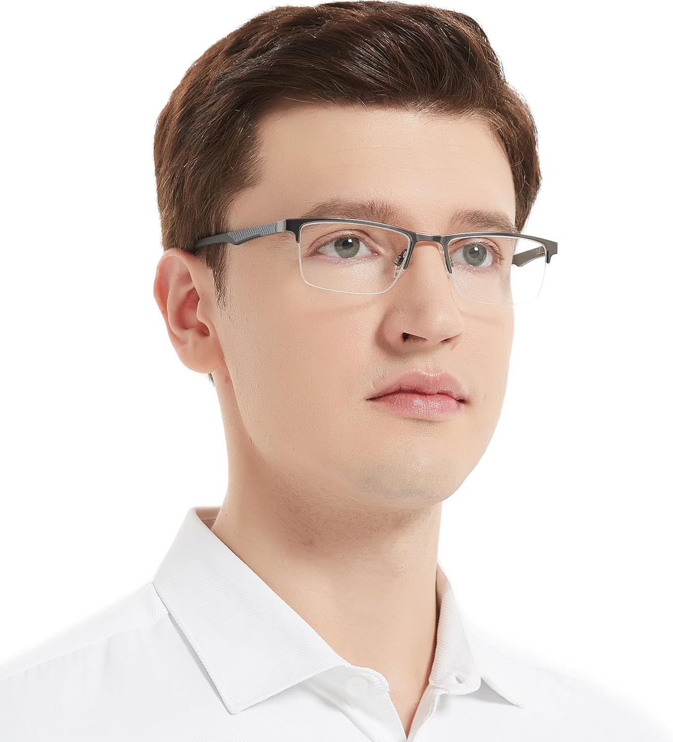 3 Pack Reading Glasses for Men Blue Light Blocking with Spring Hinge,Stylish Metal Half Frame Mens Computer Readers (+2.0 Strength) - Image 2