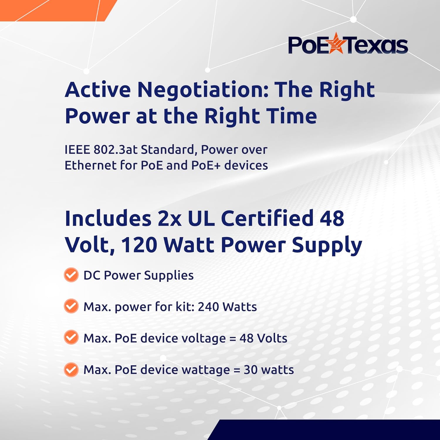 PoE Texas 24 Multi Port IEEE 802.3at PoE+ Injector - Gigabit Data Active Power Over Ethernet for High Powered Devices, 30W PoE Injector for WiFi Access Point & More with 2X 56V 120W Power Supplies