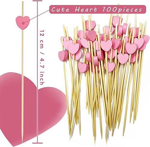 Miniatura 2 de 100 palillos de cóctel de bambú, palillos de dientes elegantes para aperitivos, palillos hechos a mano de 4.7 pulgadas, bonitos pinchos de bambú de