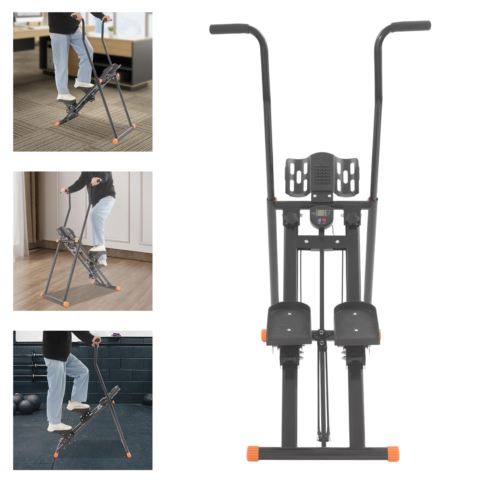 Stair Stepper für Home Gym, Steppers Faltbare Tragbares Pedal, Cardio Übung, Einstellbarem 3 Stufen Widerstand, LCD-Display, Tragfähigkeit 120kg, Fitnessgeräte für Zuhause, Schwarz
