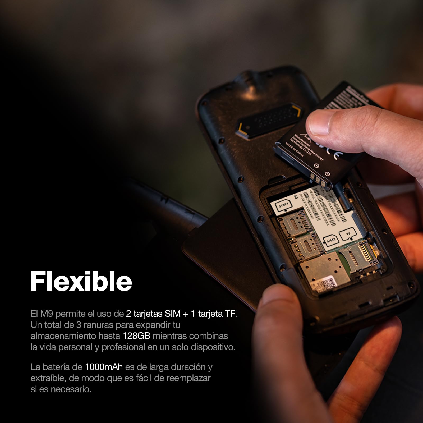 AGM M9 Teléfono móvil sin contrato, pantalla a color de 2,4 pulgadas, robusto, batería de 1000 mAh, (IP68), resistente a golpes, teclas de construcción, linterna, Dual SIM, teléfono con teclas – Negro
