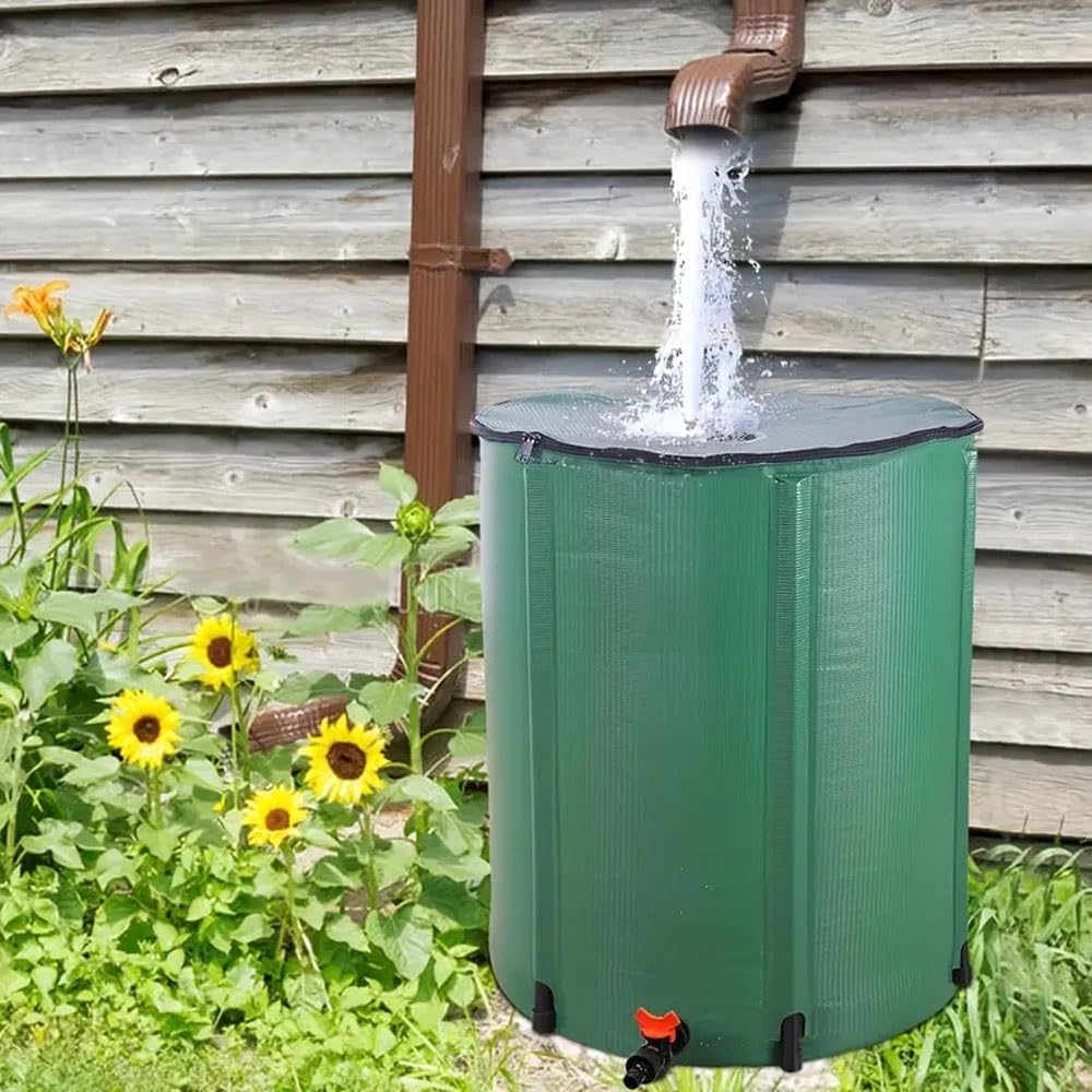 Barriles De Lluvia para Jardín, Sistema Plegable De Recolección De Agua De Lluvia De 50-100 L con Grifo Y Tapa con Cremallera, Depósito Portátil De PVC para Riego De Jardín Y Uso De Emergencia. 50L